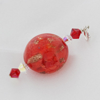 .925 Silver Glass Bead Charm Pendant with Flower Design and Austrian Crystal