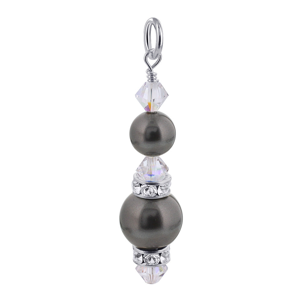 .925 Sterling Silver Simulated Pearl Pendant with Austrian Crystals