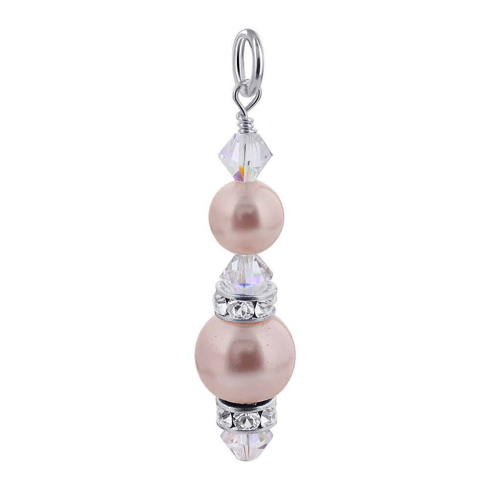 .925 Sterling Silver Simulated Pearl Pendant with Austrian Crystals