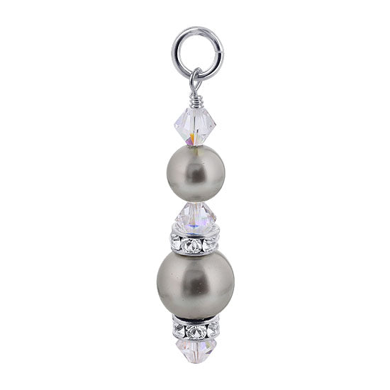 .925 Sterling Silver Simulated Pearl Pendant with Austrian Crystals