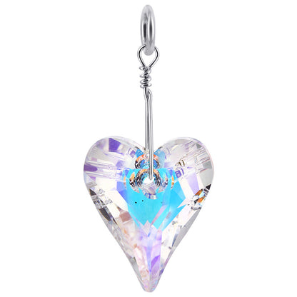 Heart Shape Clear AB Austrian Crystals Sterling Silver Charm Pendant - Gem Avenue