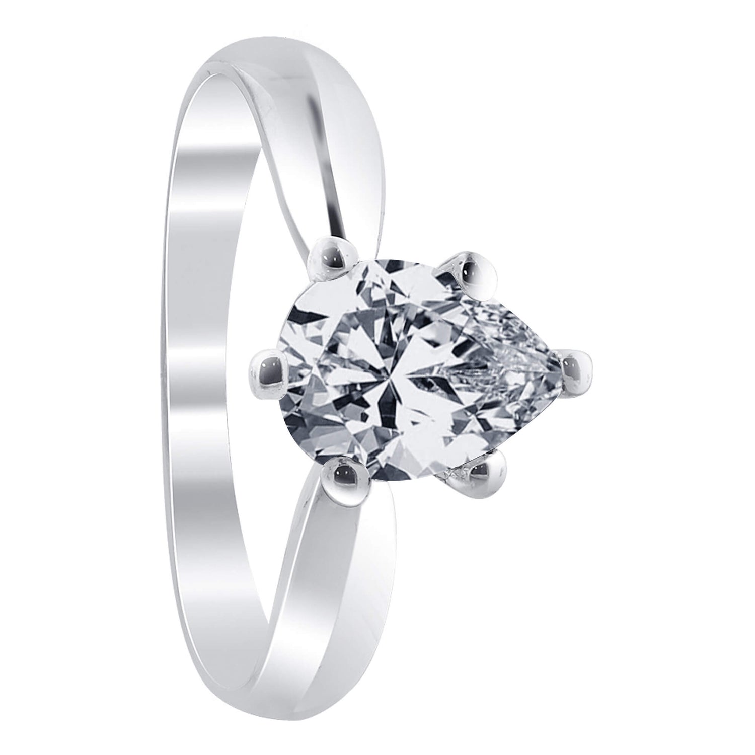 925 Sterling Silver CZ Pear Solitaire Prong Set Ring - Gem Avenue