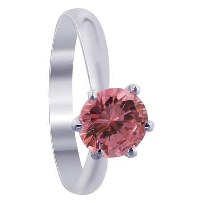 925 Sterling Silver CZ Round Solitaire Pink Cubic Zirconia 6 Prong Set Ring for Womens - Gem Avenue