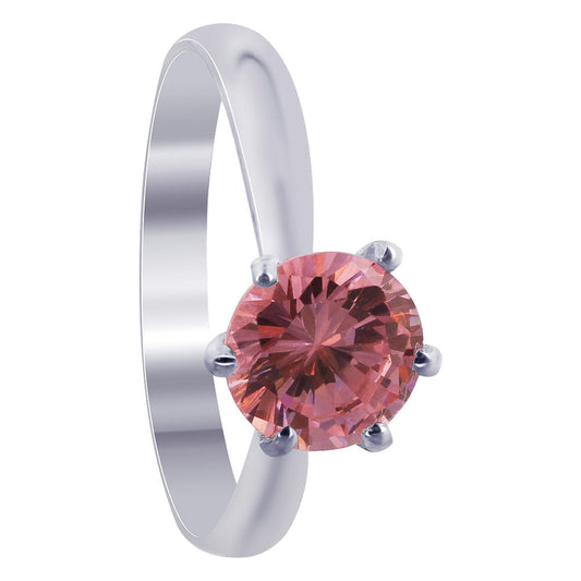 925 Sterling Silver CZ Round Solitaire Pink Cubic Zirconia 6 Prong Set Ring for Womens - Gem Avenue
