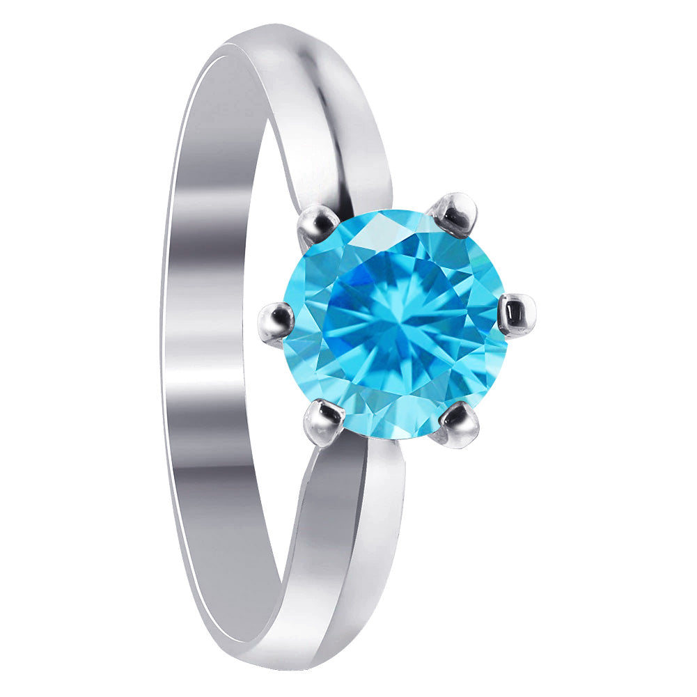 Sterling Silver Round Blue Cubic Zirconia Solitaire CZ Ring for Women - Gem Avenue