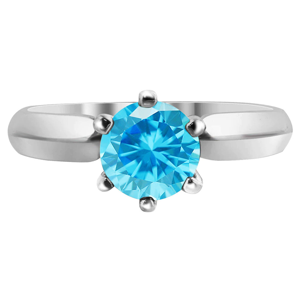 Sterling Silver Round Blue Cubic Zirconia Solitaire CZ Ring for Women - Gem Avenue