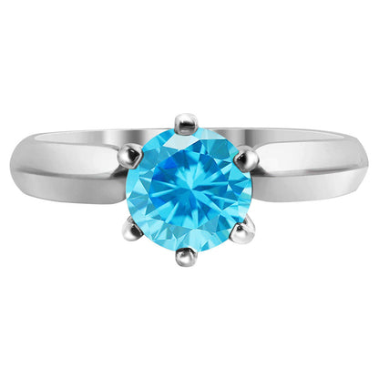 Sterling Silver Round Blue Cubic Zirconia Solitaire CZ Ring for Women - Gem Avenue