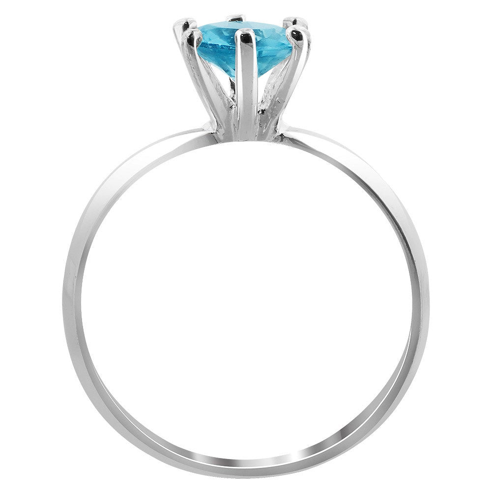 Sterling Silver Round Blue Cubic Zirconia Solitaire CZ Ring for Women - Gem Avenue