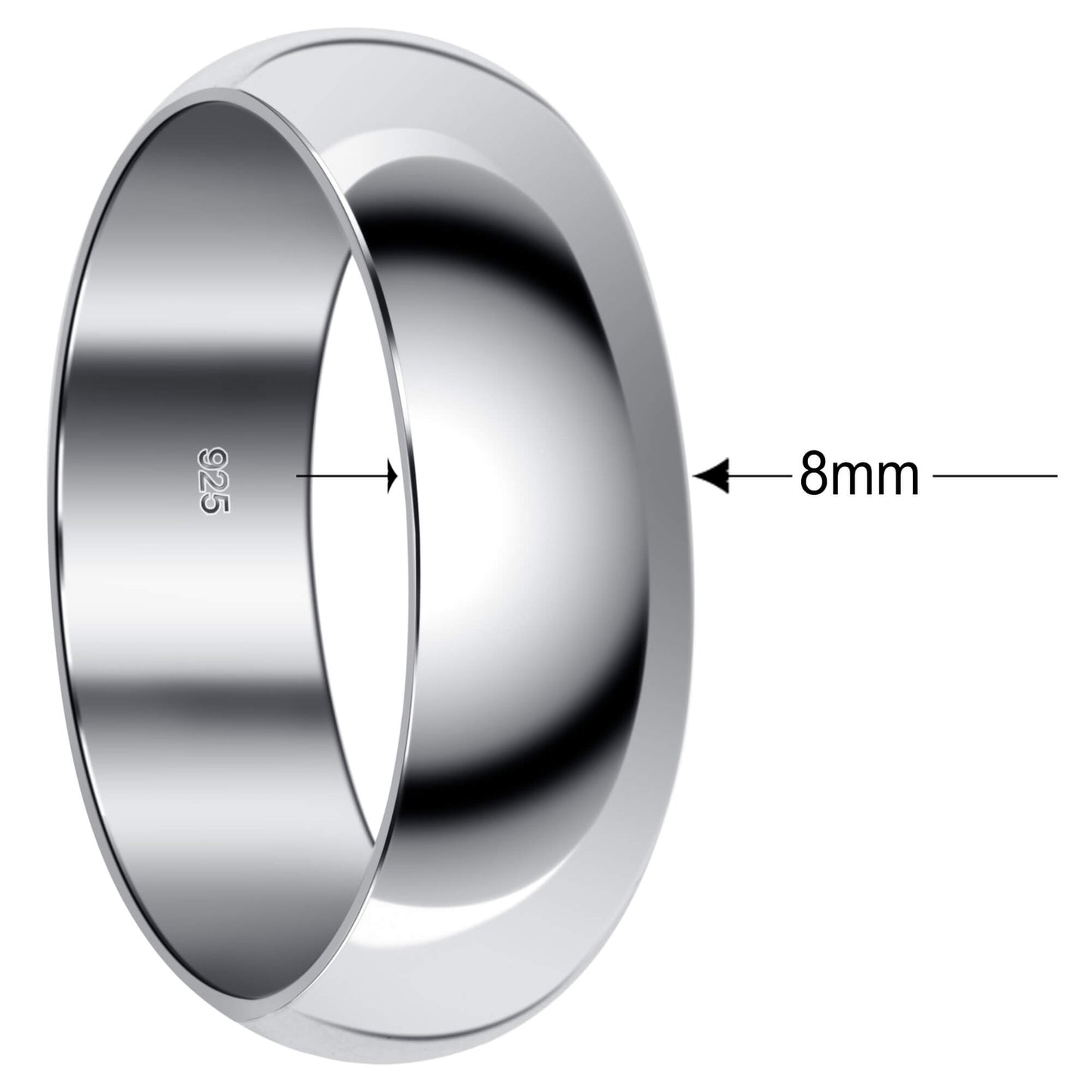 Men's Sterling Silver 8mm Wedding Band Ring - Gem Avenue