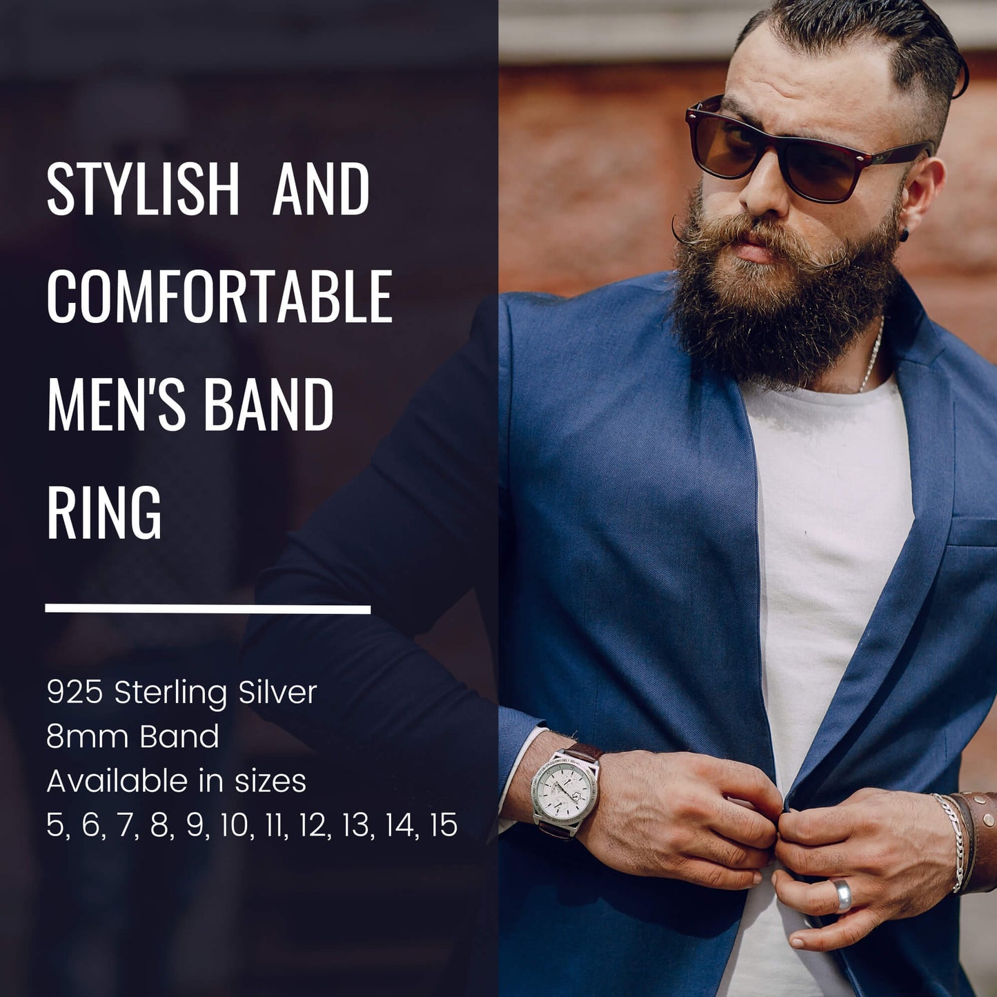Men's Sterling Silver 8mm Wedding Band Ring - Gem Avenue