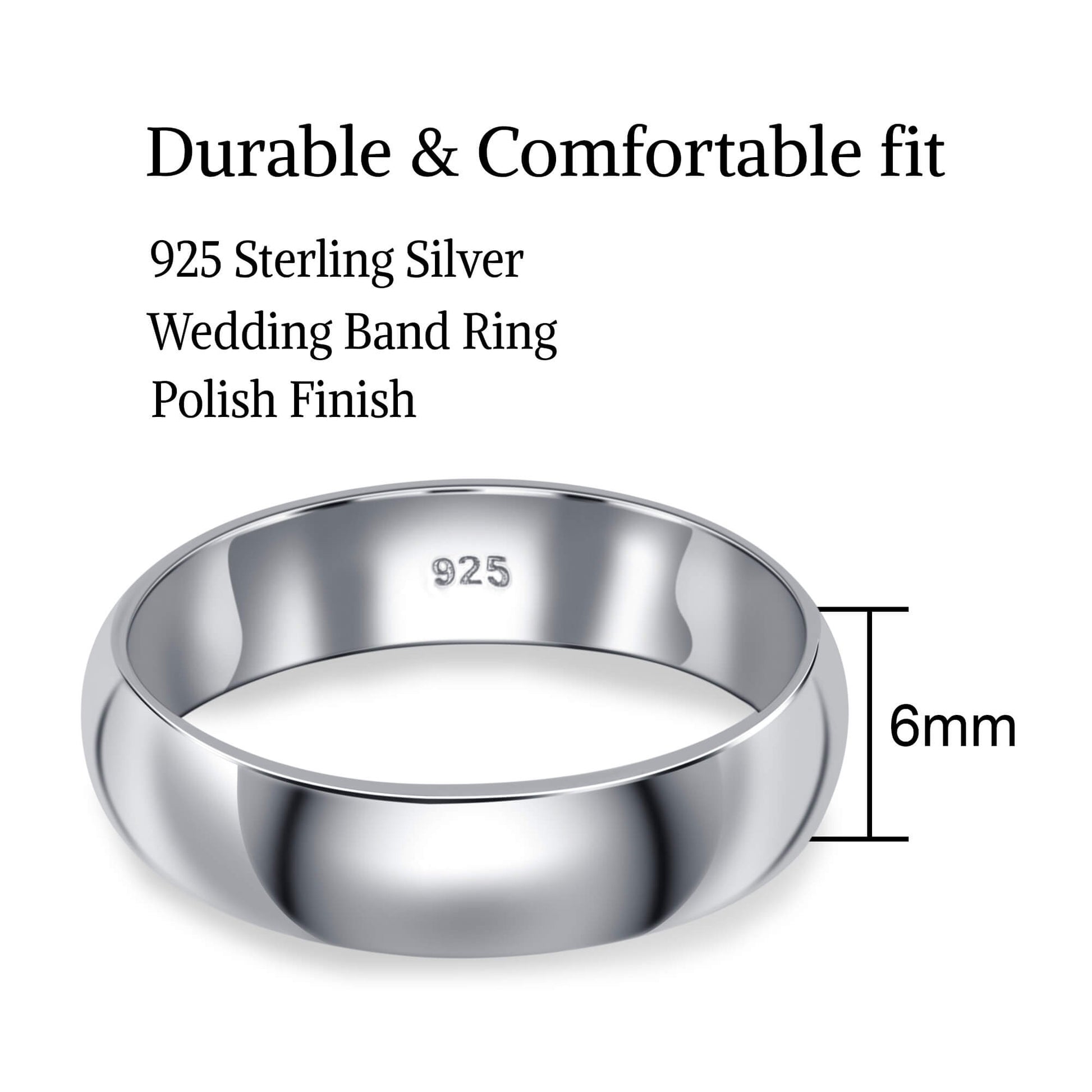 925 Sterling Silver 6mm Wedding Band Ring - Gem Avenue