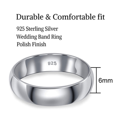 925 Sterling Silver 6mm Wedding Band Ring - Gem Avenue