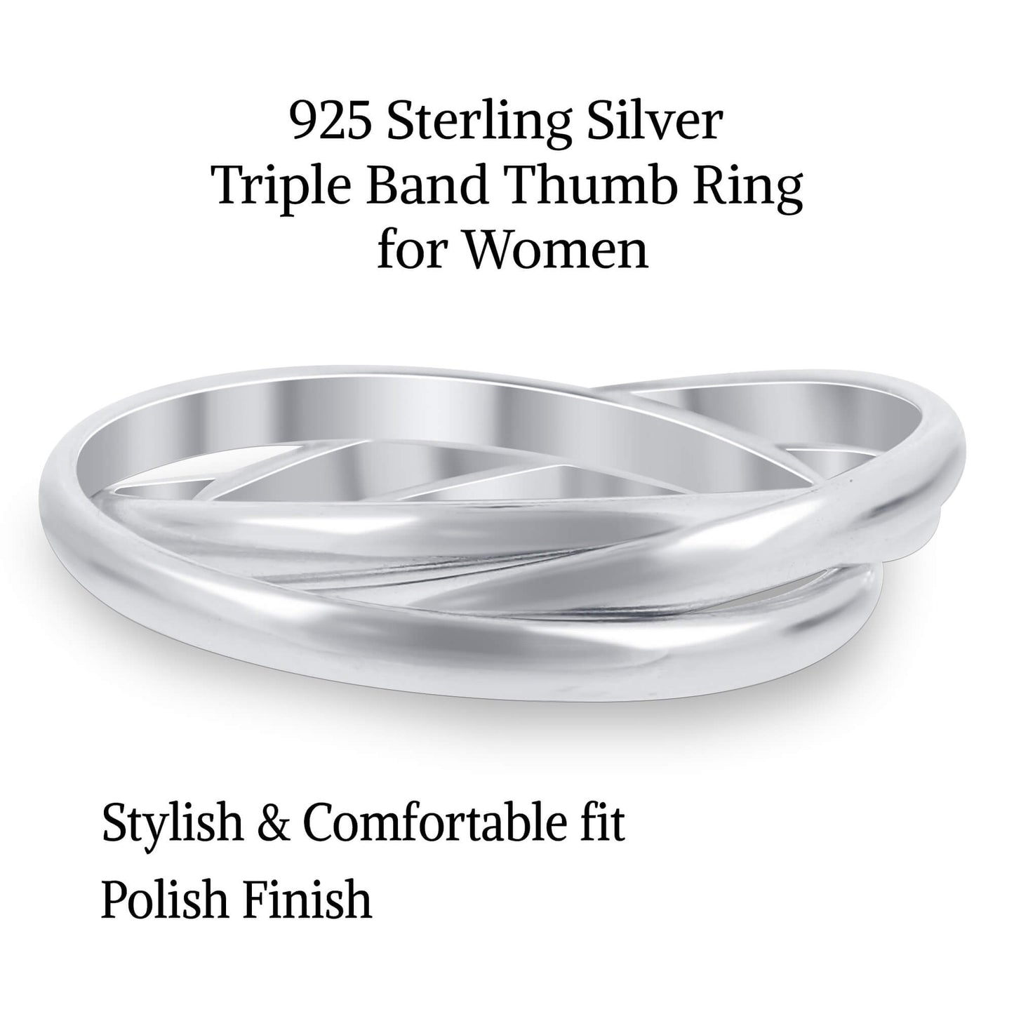 925 Sterling Silver Triple Band Women's Thumb Ring - Gem Avenue
