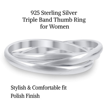 925 Sterling Silver Triple Band Women's Thumb Ring - Gem Avenue