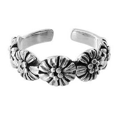 925 Sterling Silver Flowers Toe Ring - Gem Avenue