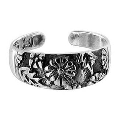 925 Sterling Silver Oxidized Floral Toe Ring - Gem Avenue
