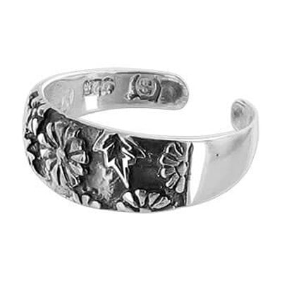 925 Sterling Silver Oxidized Floral Toe Ring - Gem Avenue