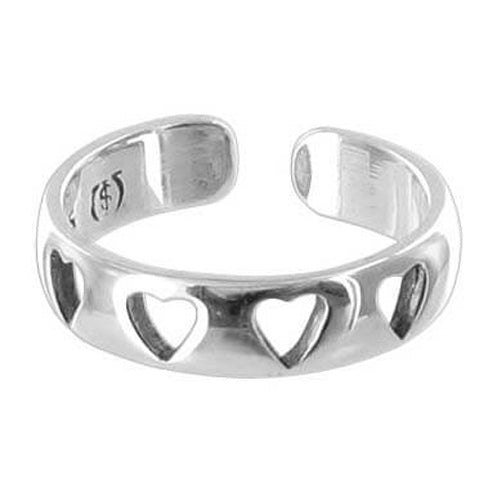 925 Sterling Silver Open Hearts Toe Ring - Gem Avenue