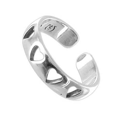 925 Sterling Silver Open Hearts Toe Ring - Gem Avenue