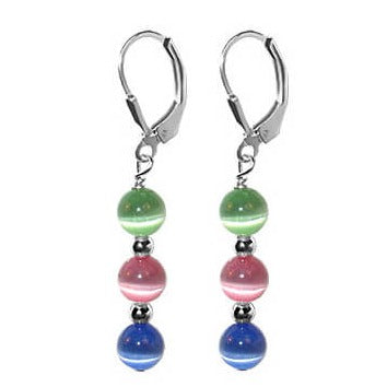 Multicolor Cats Eye Leverback Drop Sterling Silver Earrings - Gem Avenue