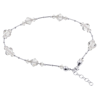 .925 Silver Anklet 9 to 10.5 Inch Long with Bicone Austrian Crystal