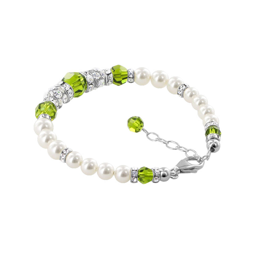 Sterling Silver 7 to 8.5 Inch Bracelet with Simulated Pearls & Crystals Elegant Jewelry - Light Green - BHBR017