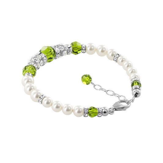 Sterling Silver 7 to 8.5 Inch Bracelet with Simulated Pearls & Crystals Elegant Jewelry - Light Green - BHBR017