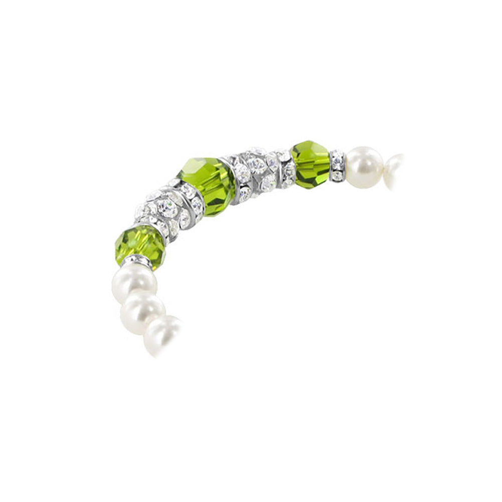 Sterling Silver 7 to 8.5 Inch Bracelet with Simulated Pearls & Crystals Elegant Jewelry - Light Green - BHBR017