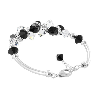 Clear and Black Austrian Crystals 925 Sterling Silver 7 to 8.5 inch Long Adjustable Bracelet