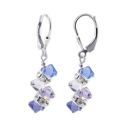 Cluster Style Blue Austrian Crystal Bicons 925 Silver Drop Earrings - Gem Avenue