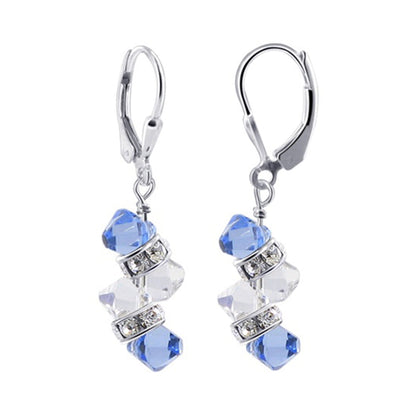 Cluster Style Blue Austrian Crystal Bicons 925 Silver Drop Earrings - Gem Avenue