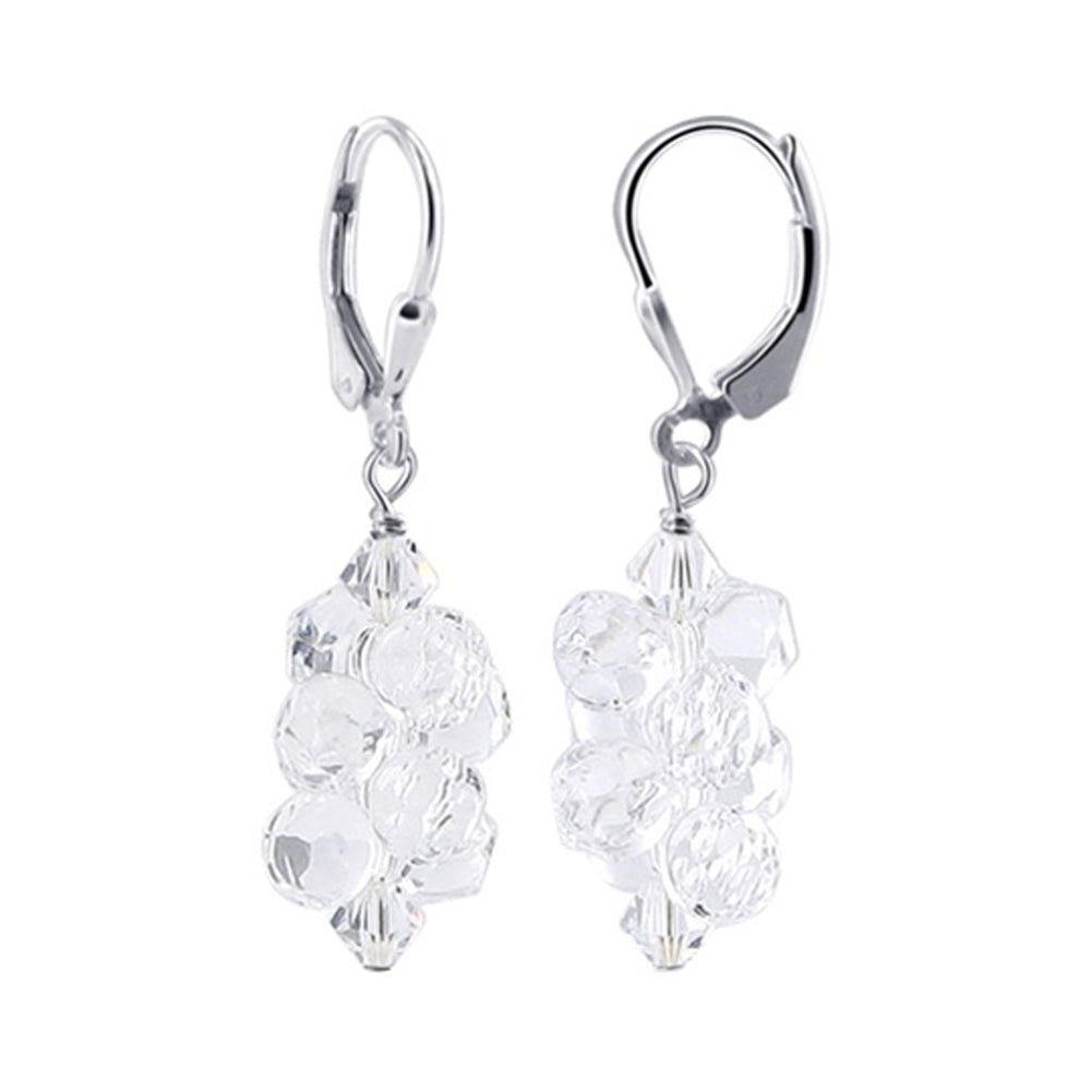 Clear Austrian Crystal Bicons 925 Sterling Silver Drop Earrings - Gem Avenue