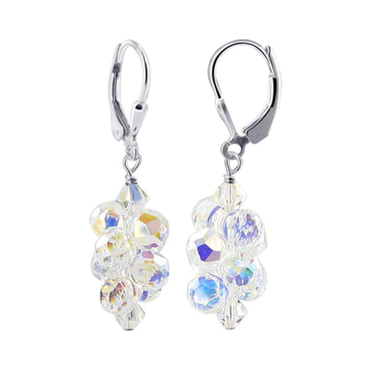 Clear AB Austrian Crystal Bicons 925 Sterling Silver Drop Earrings - Gem Avenue