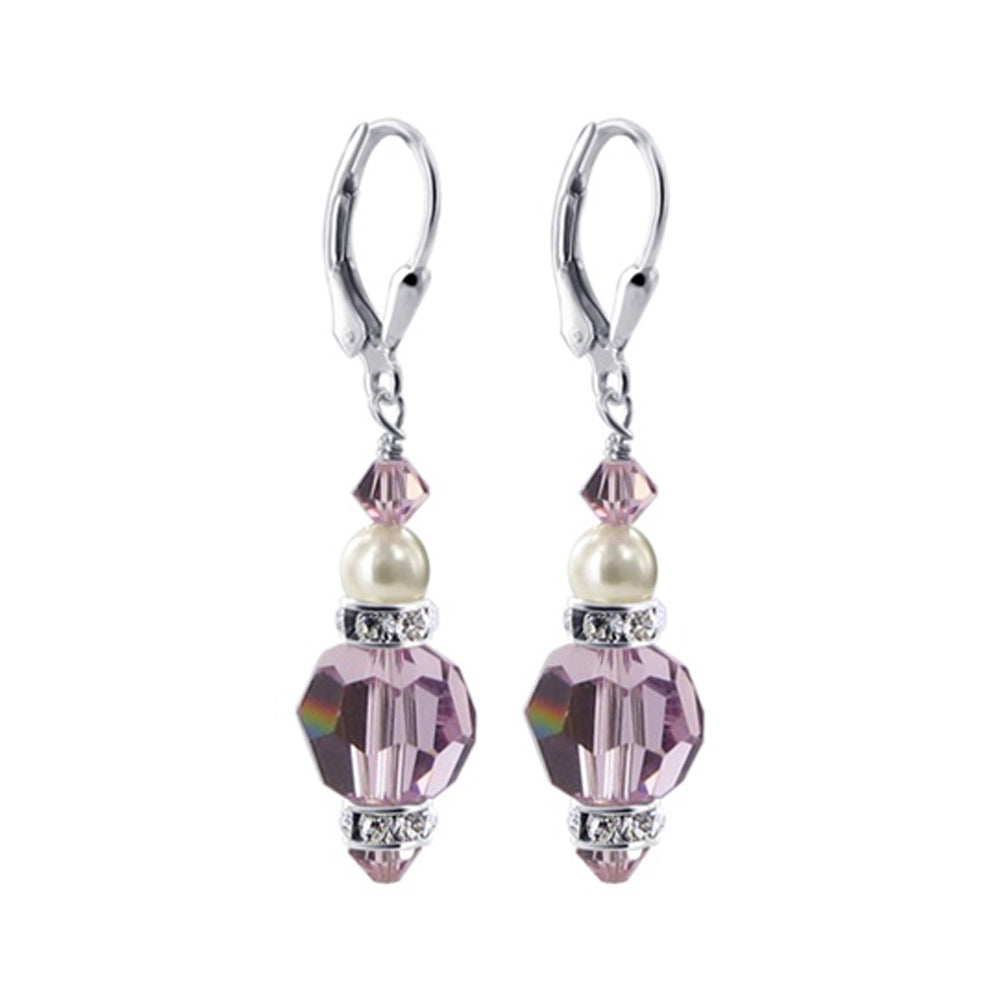 925 Sterling Silver Dangle Earrings with Austrian Crystal and Pearl