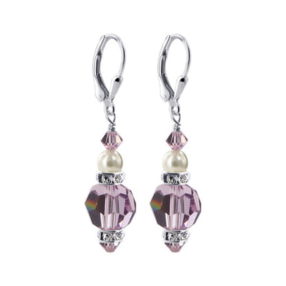 925 Sterling Silver Dangle Earrings with Austrian Crystal and Pearl