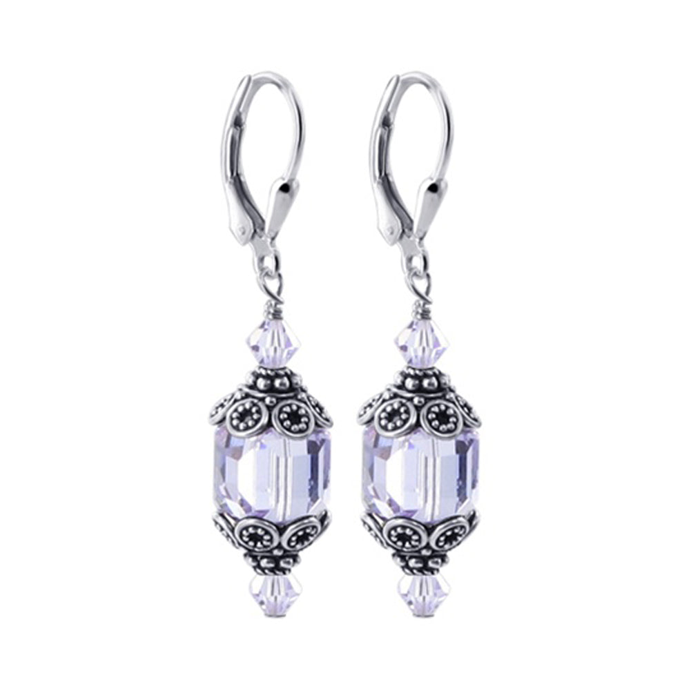 Austrian Crystal Bali Cap .925 Sterling Silver Drop Earrings
