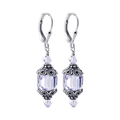 Austrian Crystal Bali Cap 925 Sterling Silver Drop Earrings Handmade Elegant Jewelry for Women Gift for Her