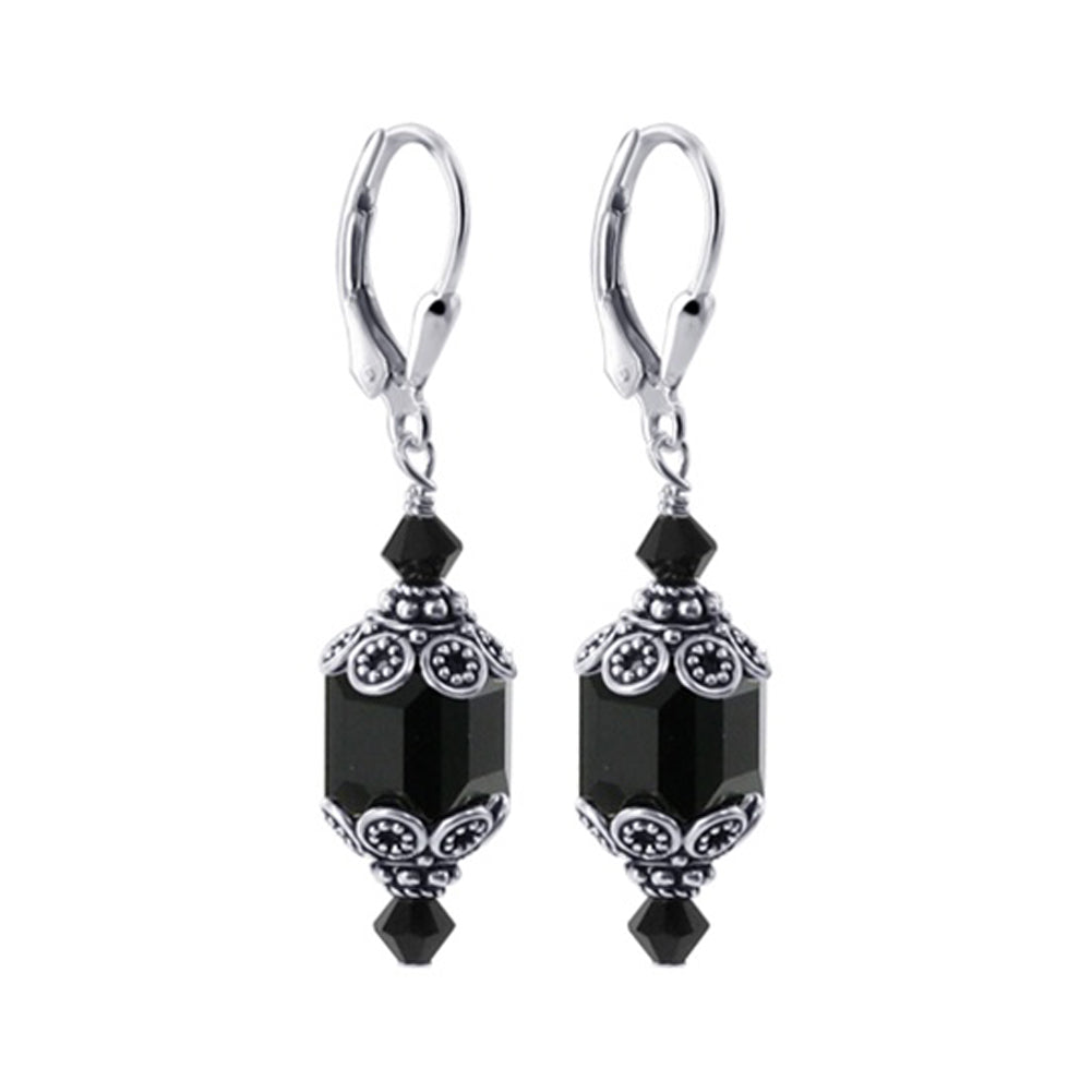 Austrian Crystal Bali Cap .925 Sterling Silver Drop Earrings