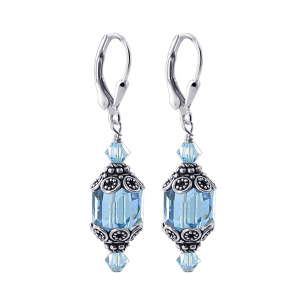 Austrian Crystal Bali Cap .925 Sterling Silver Drop Earrings