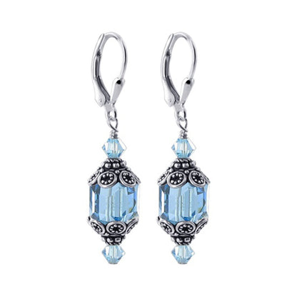 Austrian Crystal Bali Cap 925 Sterling Silver Drop Earrings Handmade Elegant Jewelry for Women Gift for Her