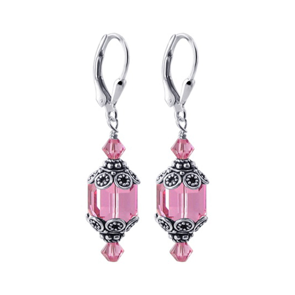 Austrian Crystal Bali Cap .925 Sterling Silver Drop Earrings