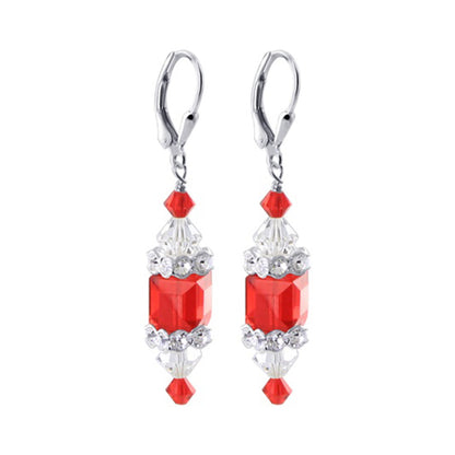 Red Cube Austrian Crystal 925 Sterling Silver Leverback Drop Earrings - Gem Avenue