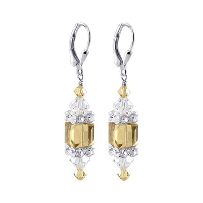 Yellow Cube Austrian Crystal 925 Sterling Silver Leverback Drop Earrings - Gem Avenue