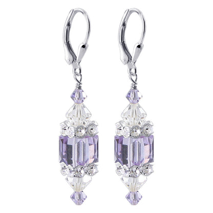 Light Purple Cube Austrian Crystal 925 Sterling Silver Leverback Drop Earrings - Gem Avenue