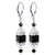 Black Cube Austrian Crystal 925 Sterling Silver Leverback Drop Earrings - Gem Avenue