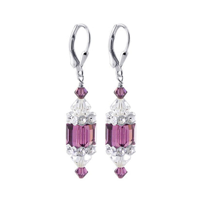 Dark Purple Cube Austrian Crystal 925 Sterling Silver Leverback Drop Earrings - Gem Avenue