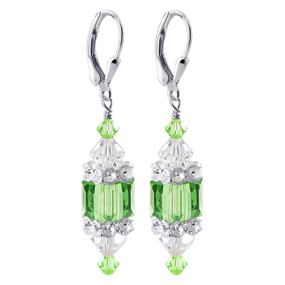 Light Green Cube Austrian Crystal 925 Sterling Silver Leverback Drop Earrings - Gem Avenue