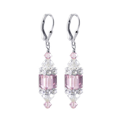 Purple Cube Austrian Crystal 925 Sterling Silver Leverback Drop Earrings - Gem Avenue