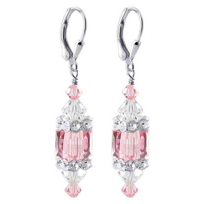Rose Cube Austrian Crystal 925 Sterling Silver Leverback Drop Earrings - Gem Avenue