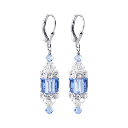 Light Blue Cube Austrian Crystal 925 Sterling Silver Leverback Drop Earrings - Gem Avenue
